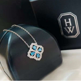 2024 Harry Winston Diamond Loop Aquamarine 18K  Platinum Diamond Necklaces PEAPRPMEL4C